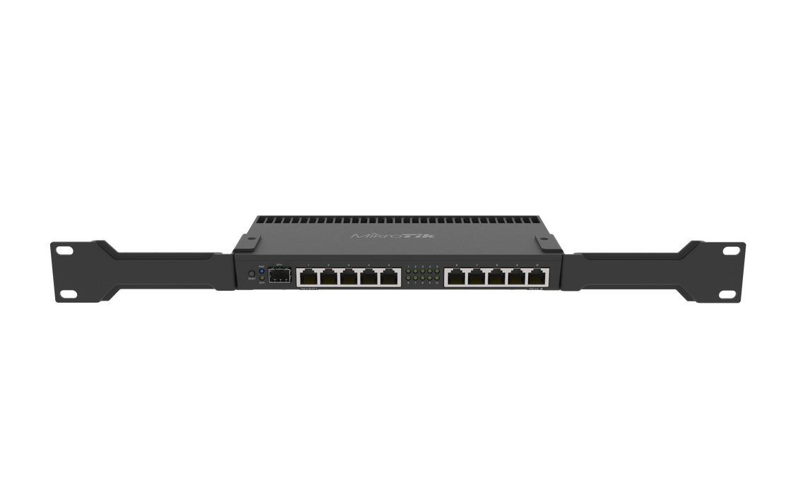 Mikrotik RouterBOARD 4011iGS+ with Annapurna Alpine AL21400 Cortex A15 CPU, 1GB RAM, 10x Gbit LAN, 1x SFP+ port, RouterOS L5, desktop case, rackmount ears, PSU.