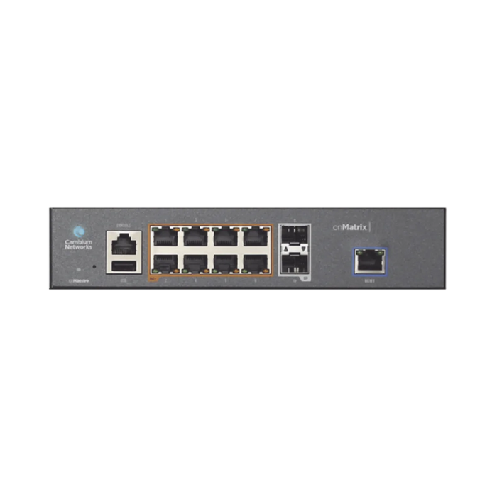 cnMatrix EX1010-P Intelligent Ethernet PoE+ Switch, 8x 1Gbit and 2x 1Gbps SFP fiber ports, No Power Cord. Enterprise-grade L2