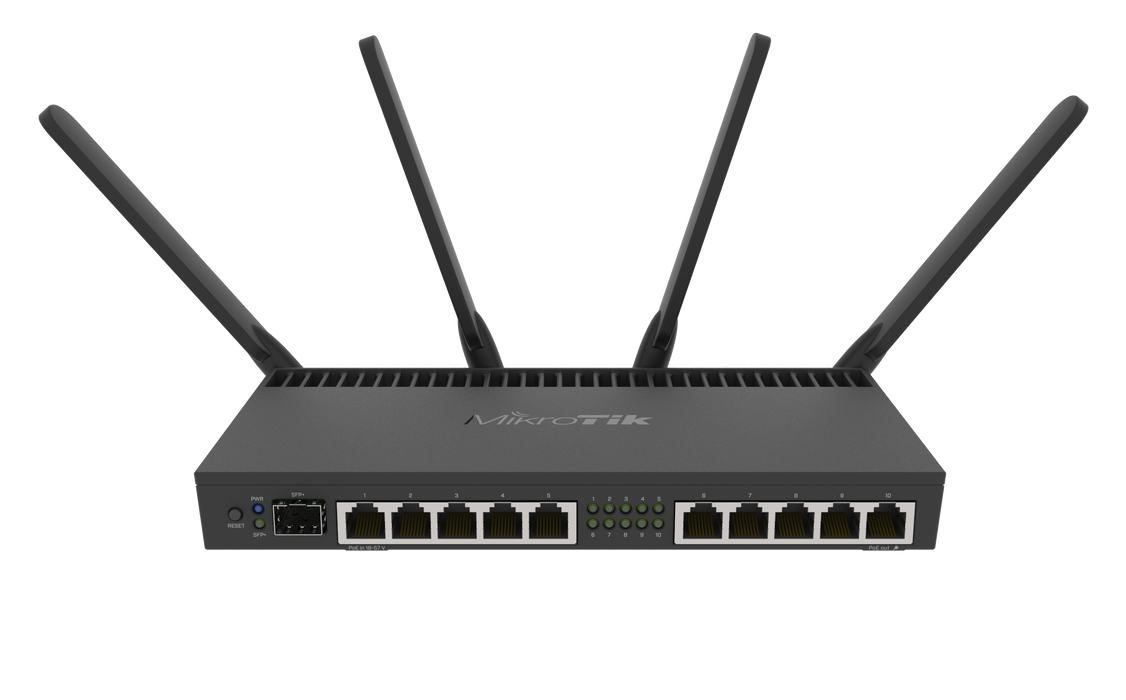 Mikrotik - RouterBOARD 4011iGS+5HacQ2HnD with Annapurna Alpine CPU, 1GB RAM, 10x Gbit LAN, 1x SFP+, 5GHz 802.11ac and 2.4GHz 802.11b/g/n Radios, RouterOS L5, desktop case, PSU, US version.